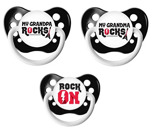 Rock Pacifier Set - Grandpa Rocks, Grandma Rocks, Rock On Binkies - Black