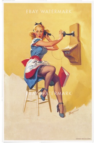 1940s Gil Elvgren Blonde PinUp Girl Telephone Poster 