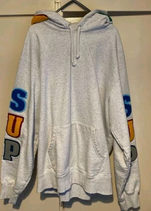 Felpa con cappuccio SS22 Supreme Team in ciniglia taglia M media grigio cenere