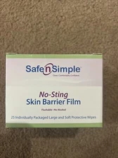 Box of 25 Safe n Simple SNS00807 NO-STING Ostomy Skin Barrier Film wipes  2021