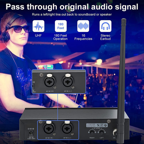 Sistema di monitoraggio in-ear wireless UHF con auricolare, 180 piedi, montaggio su rack, professionale - Foto 4 di 6