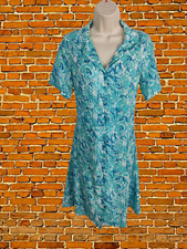 VINTAGE BLUE PAISLEY SHORT SLEEVE BUTTON UP CASUAL COTTON SHIRT DRESS UK SMALL S