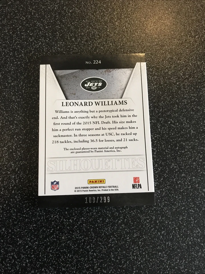 2015 Crown Royale Leonard Williams Silhouettes Rookie RC Jersey Auto #109/299 - Image 2 of 2