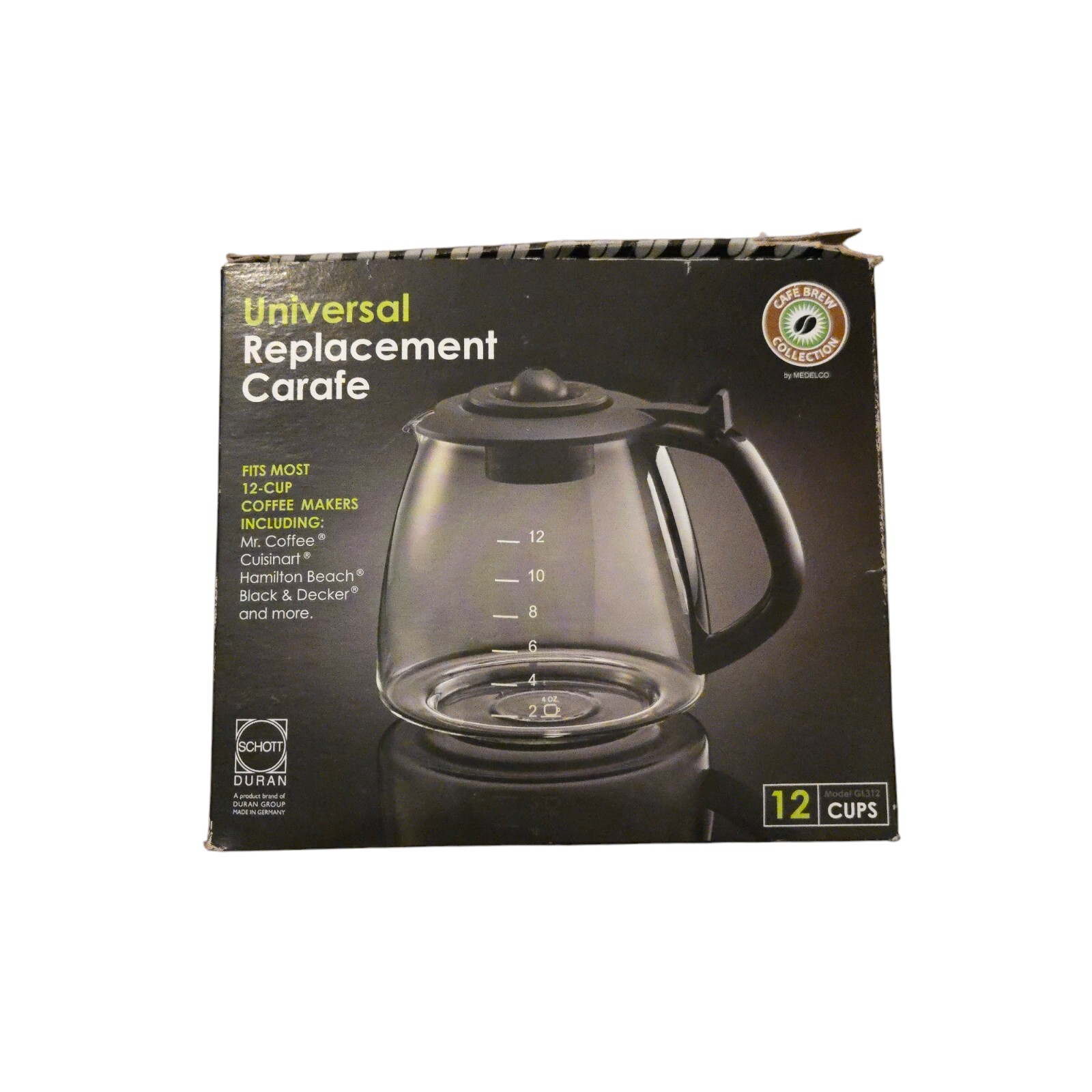 Medelco GL312BK 12-Cup Clear Glass Replacement Carafe for Coffee Makers  