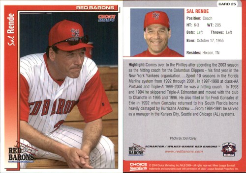 2004 Choice Scranton/Wilkes-Barre Red Barons - Sal Rende #25 (RC) for ...