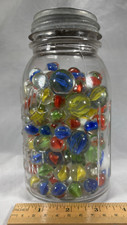 2Lbs 8Oz Of Shooter Marbles And Others In Ball Jar with zinc lid