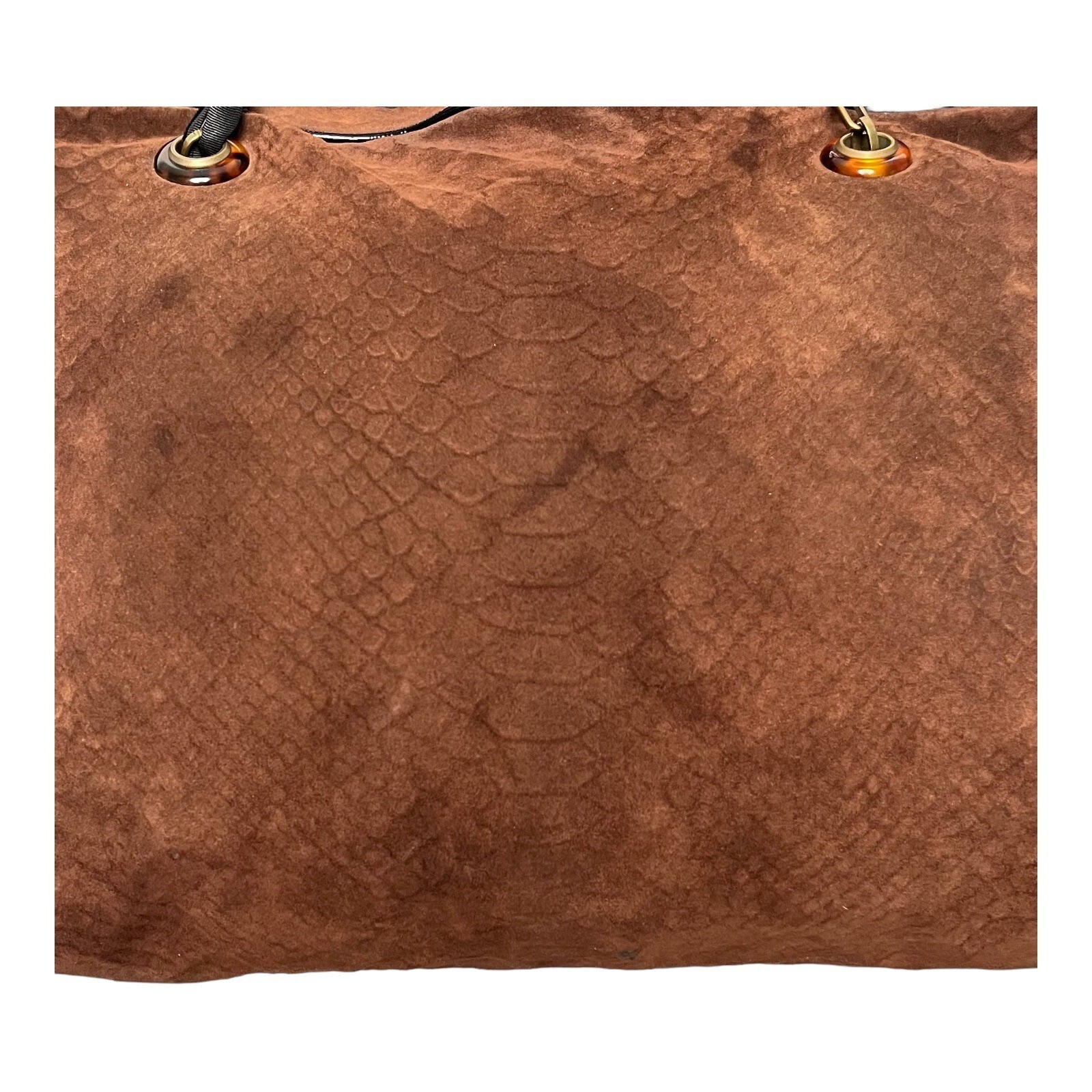 LANVIN "Amalia" Python Print Brown Suede Bucket S… - image 3