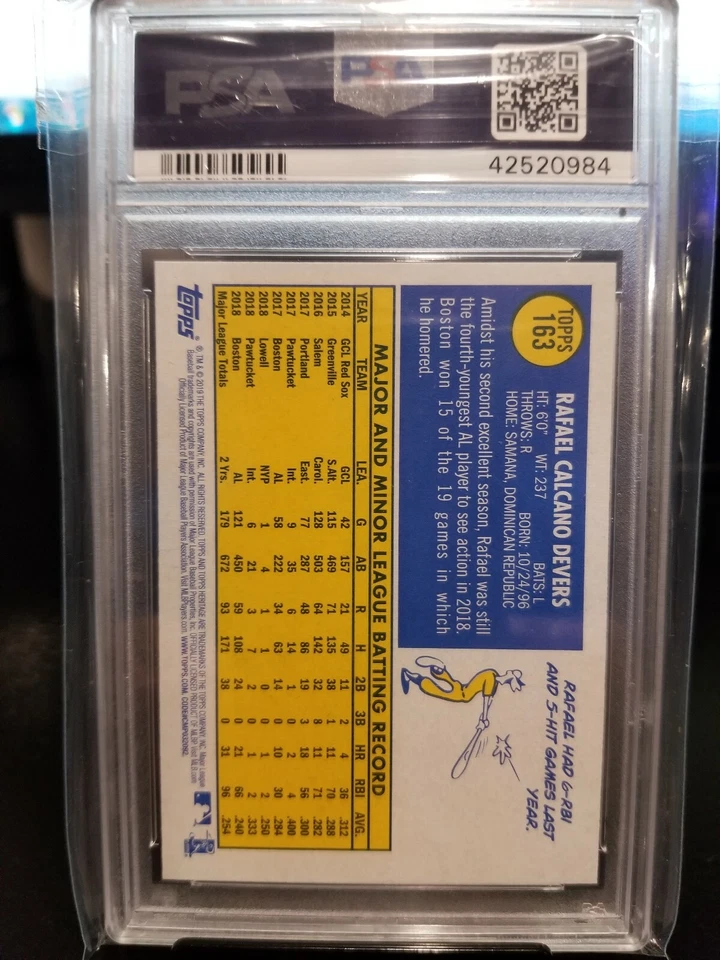 2019 RAFAEL DEVERS TOPPS HERITAGE #163 PSA GEM MT 10 PRISTINE. - Image 4 of 4