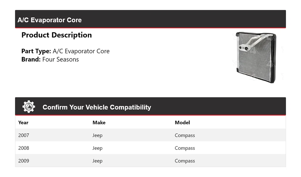 Núcleo evaporador de aire acondicionado Jeep Compass 2007-2009 4 estaciones 2008 Foto 2 de 4