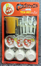 Vintage Green Grass Toys Cinderella 16 Piece Metal Tea Set Mint Card Hong Kong