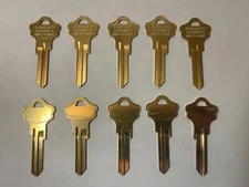 LOT OF (10) KWIKSET KW-10 ILCO KEY BLANKS ENGRAVED MADE IN THE USA SOLID BRASS