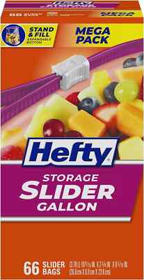 Hefty Slider Storage Bags, Gallon Size - Durable, Leak-Proof, Easy-to-Use (66 Co