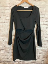 ASTR The Label Dress Womens XL Black Cutout Waist Ribbed Long Sleeve Stretch