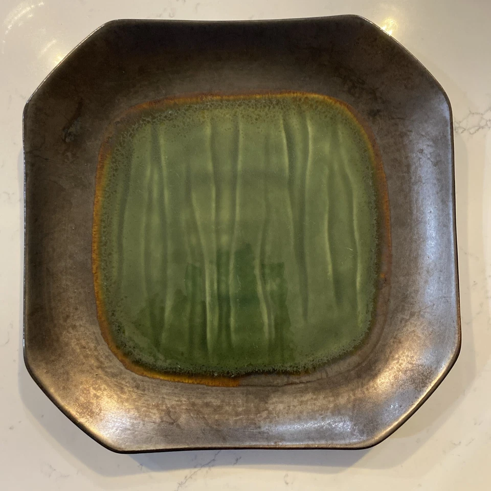 Mystic Passage Home Collection Square Plates Set of 4 Green Jade Stoneware - Image 4 of 4