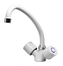 WHITE SINK MIXER KITCHEN TAP MONO DUO HANDLE FULL TURN TAPS SWIVEL SPOUT 