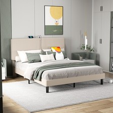 Bed Frame with USB Charging Station Headboard Twin Full Queen Size Platform Bed