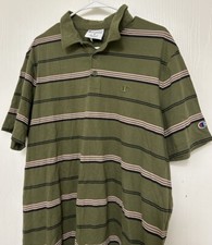 Men  s Champion Short Sleeve Green Striped Polyester Polo Golf Shirt Size XL