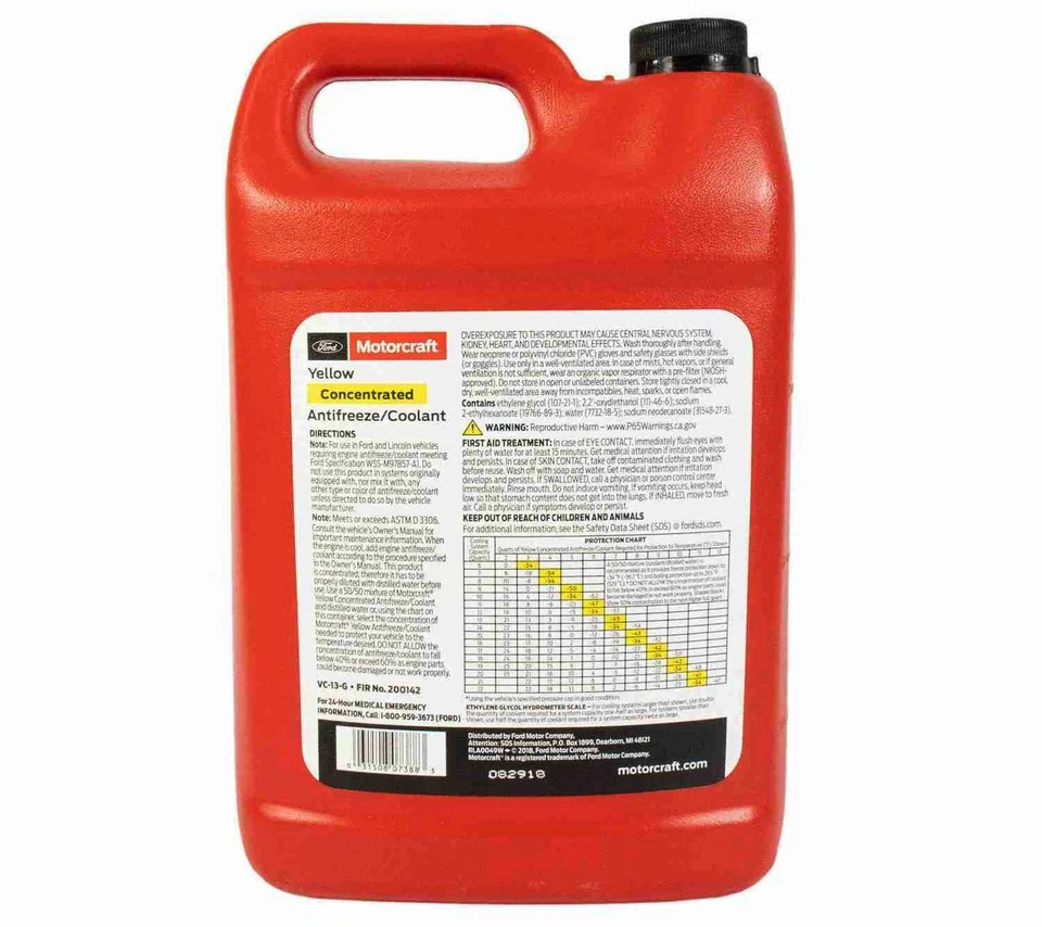 Líquido refrigerante anticongelante concentrado AMARILLO LINCOLN FORD MotorCraft de 2 galones estadounidenses Foto 2 de 4