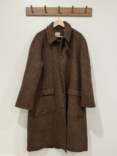 Wythe New York Raglan Wool Overcoat Rust and Dark Brown Herringbone USA Large - Picture 2 of 8