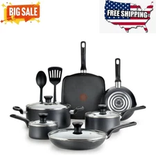 T-fal Easy Care 12-Piece Non-Stick Cookware Set, Pots and Pans, Grey New