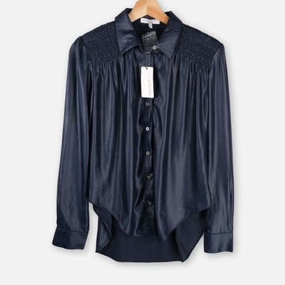 Current Air Air Smoked Navy Blouse Top Size S NWT