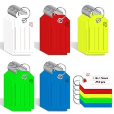 250 Pcs Red Key Tags with Labels White Paper Key Tags with Rings 1.3x2.7 inch...