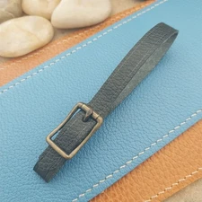 3/8" Black Grained Saddle Leather Vintage Pocket Watch Fob Strap & Solid Buckle