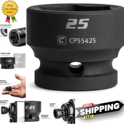 Professional 25 mm Stubby Impact Socket - Enhanced Torque & Grip, 1/2 in. Drive
