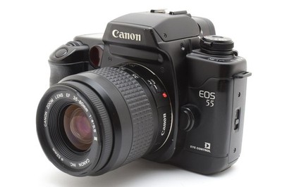 Canon EOS 55 EYE CONTROL 35mm SLR Film Camera Black Body w/35-80mm Lens Set