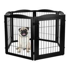 Indoor Pet Gate Wooden Freestanding Dog Gate Folding Dog Fence 6 Panel 32" H