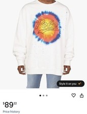 Polo Ralph Lauren Mens Logo Tie-Dye Print Fleece Sweatshirt White L