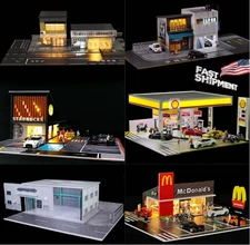 1/64 Diorama Diecast Garage Model LED Lighting Parking Lot Display Case Model US