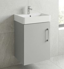 Nura 400mm Wall Hung Vanity Unit Basin Designer Glossy Light Grey Space Saving S