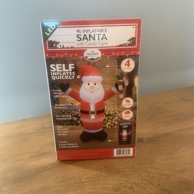 New 4ft Holiday Collection Airblown Inflatable Lighted Santa With Candy Cane