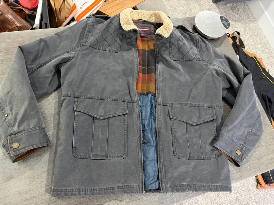 Chaqueta Johnston & Murphy Gris Encerado Edredón Forrado Bombardero Tareas Lodge Cremallera Talla L Trabajo Foto 4 de 4