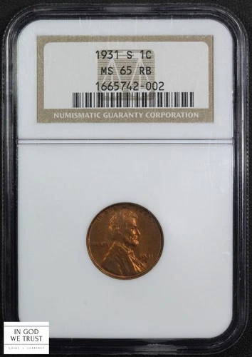 1931 S Red-Brown Lincoln Wheat Copper Cent 1C NGC MS 65 RB