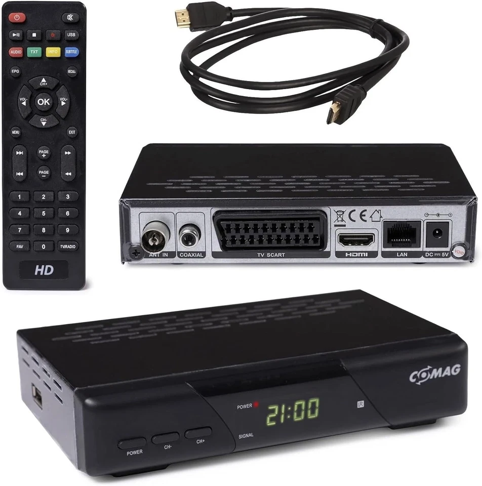 COMAG SL30T2 FullHD HEVC DVBT/T2 Receiver H.265, inkl. HDMI-Kabel, schwarz 