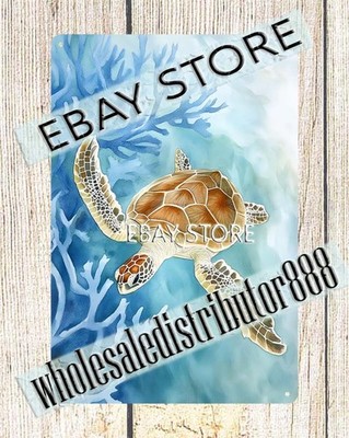 Soft Coral Turtle Tin Plaque pale blue underwater wall posters bedroom