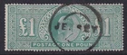 GB. KEVII. 1902. SG 266, £1 dull blue-green. Fine used. Cat £825.
