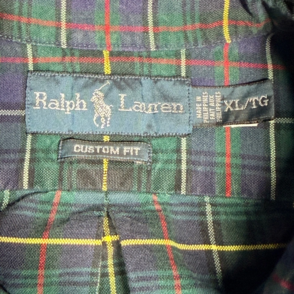 Camisa masculina Ralph Lauren ajuste personalizado xadrez botão para baixo XL alta pônei vermelho - Imagem 3 de 4