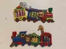 2 Vintage Burwood Products 1991 Circus Train Wall Plaques Nursery Decor USA Made