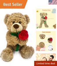 Soft 12-Inch Brown Teddy Bear - Gift-Ready with Red Rose for Special Occasions