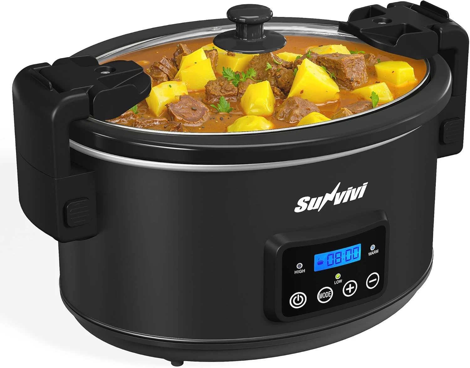 Large 8.5 Quart Programmable Slow Cooker with Locking Lid & Timer, Black