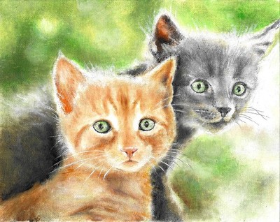   ORIGINAL Oil Cat Portrait Painting DOMESTIC ORANGE GREY TABBY Signed Artwork