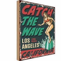 Holzschild 18X12 Cm Pinup Surfing Girl Los Angeles Sommer Pin Up Deko Geschenk H