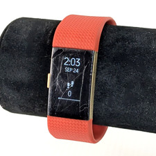 Fitbit Charge 2 Fitness Tracker con Grande Rosso e Oro TESTATO FUNZIONANTE