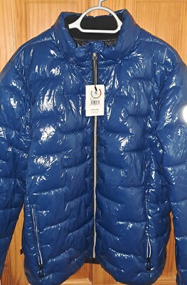 Noize blue shiny high shine glossy puffer jacket men (Size XL)
