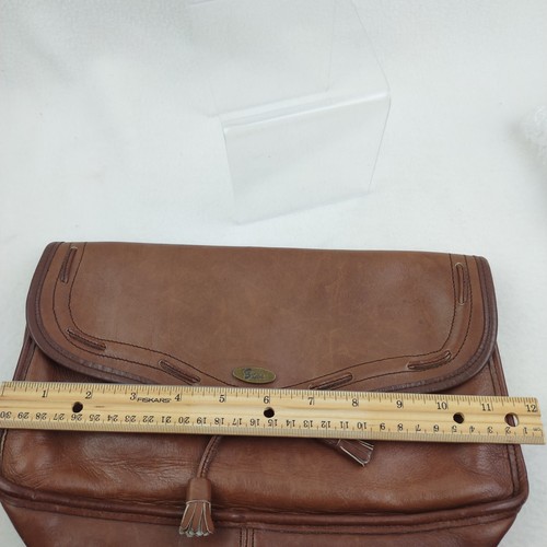 Authentic Vintage BASS Leather Clutch Purse Handbag Brown With Tussles GH Bass - Picture 11 of 12