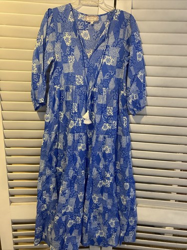 Johnny Was Patchwork Mosaik blau Maxikleid S