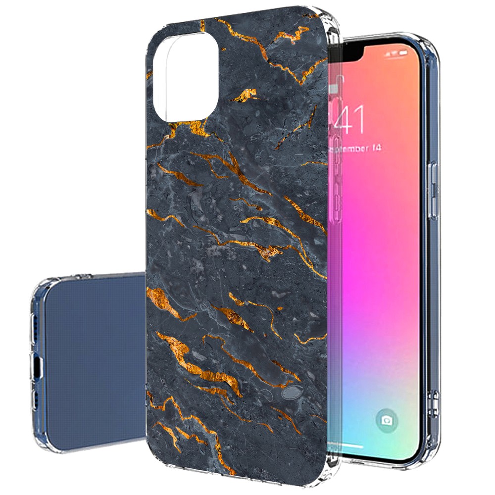 TalkingCase Slim Case for Apple iPhone 14 Max, Black Gold Marble Print, USA